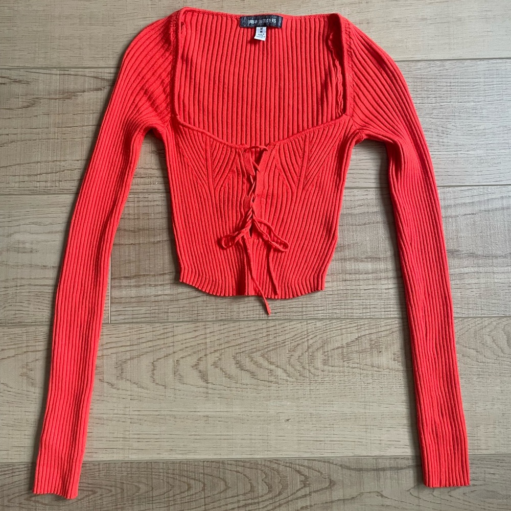 Urban Outfitters Red Ribbed Lace-Up Crop Top